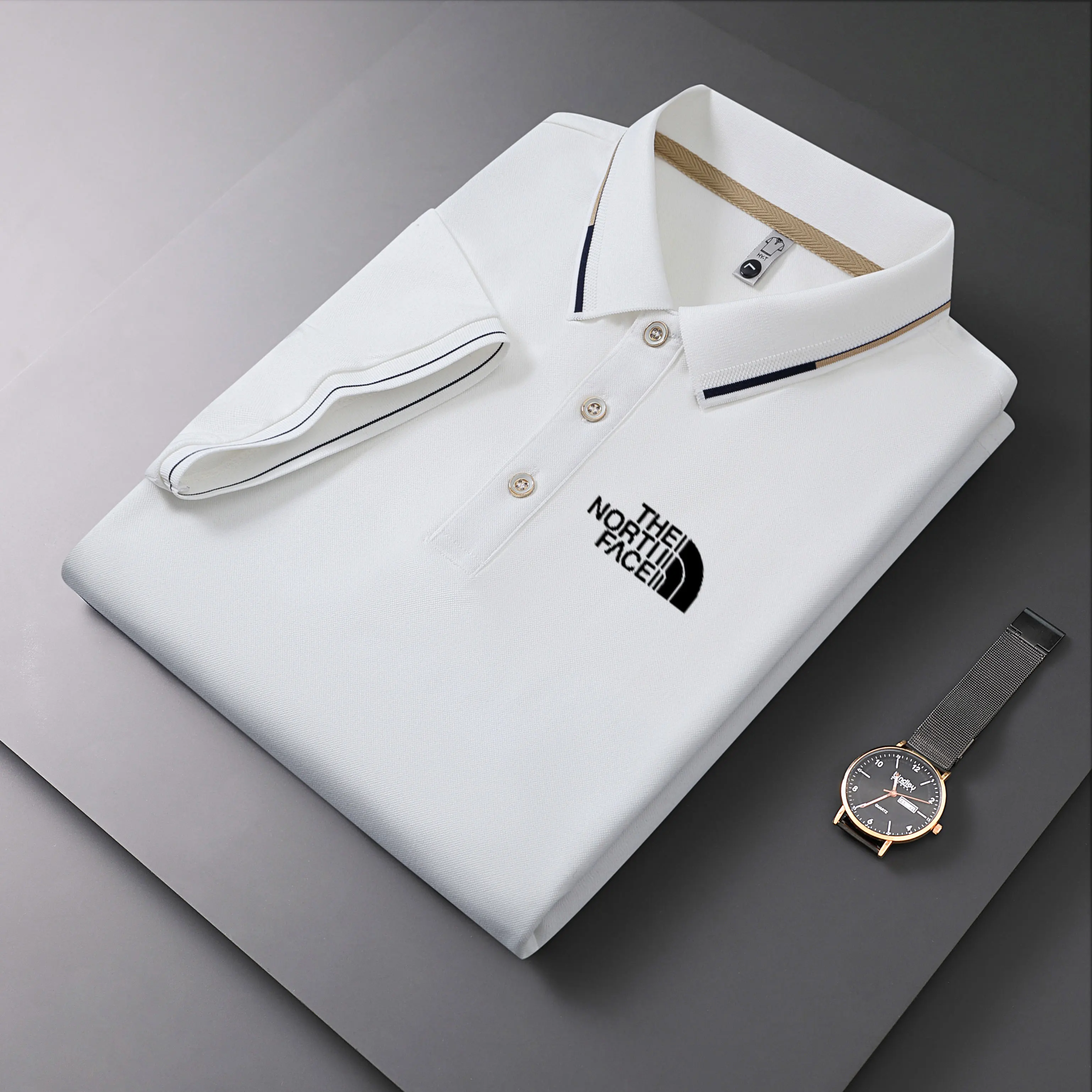 

Summer men's hollow short sleeved Polos shirt ice cream silk breathable business fashion brand clothing 2024 new