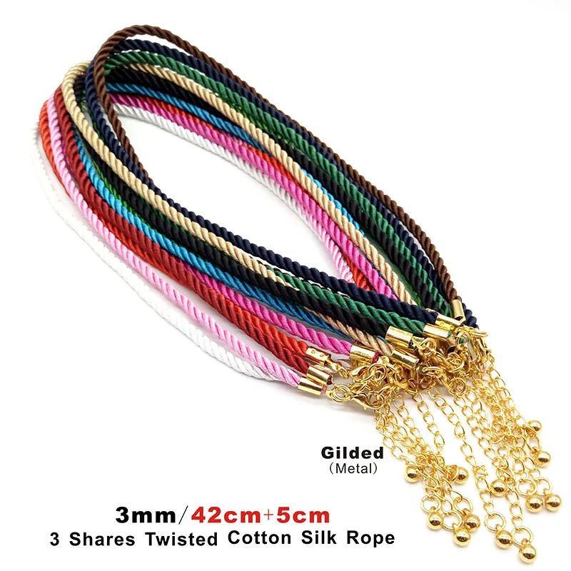 

3 pcs/lot 3mm 3 Strand Rope Silk Cord Necklace Lobster Clasp String Cord Gold Color Chain DIY Rope Necklace Pendant Chain