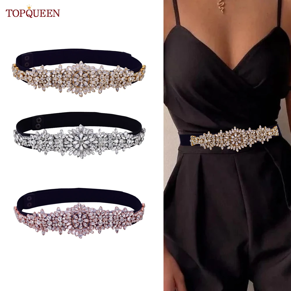 TOPQUEEN S319 Frauen Mode Elastische Gürtel Schwarz Breite Schärpe Strass Dekorative Mantel Rock Einfache Kleid Bund Damen Täglich