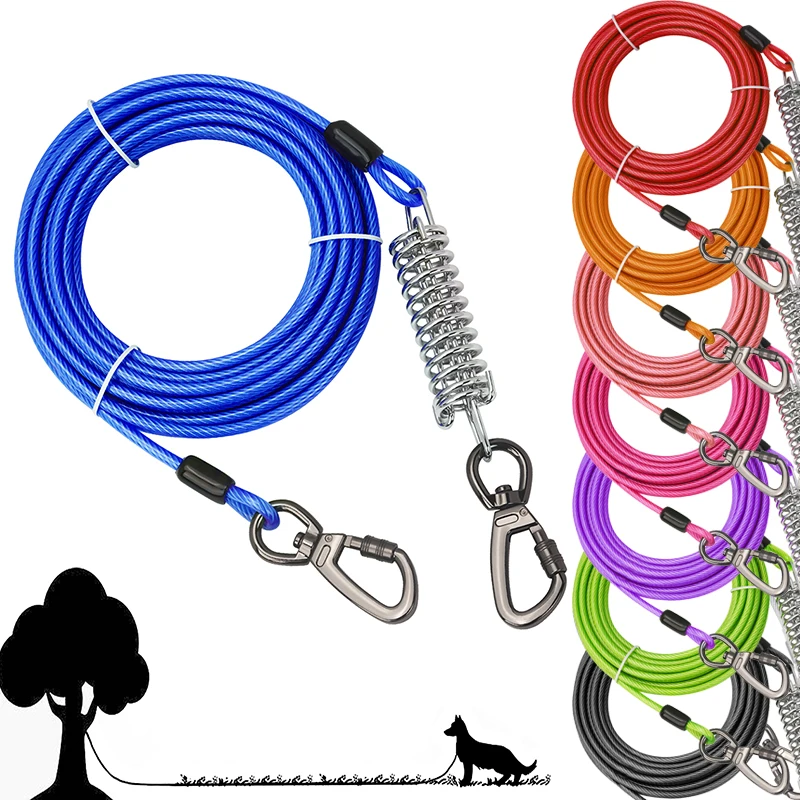 

Dog Tie Out Cable with Metal Durable Spring Training Dog Leash Steel Wire Dogs Lead for Large Dog Outdoor