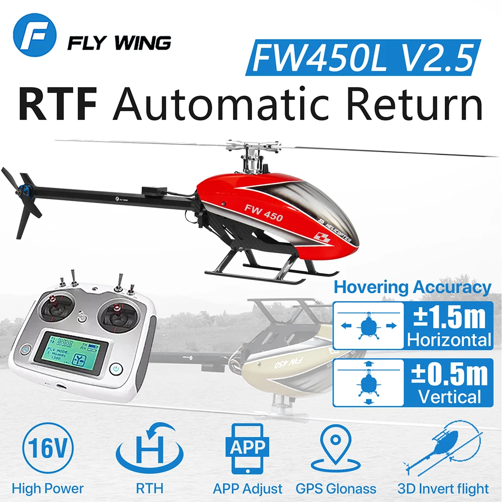 Fly Wing 성인용 원격 제어 RC 헬리콥터, FW450 V2.5, RTF GPS 앱, 자동 반환 RC 드론 헬리콥터, RC 장난감, RC 부품
