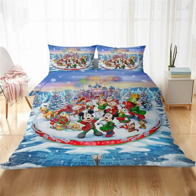 

Disney Christmas Bedding Set Mickey Minnie Gift Soft Home Textiles Bedroom Queen King Size Children Couple Student Bed Set