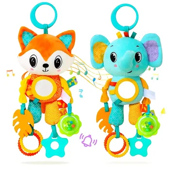 Crib Hanging Rattles Toys Baby Toys Cartoon Animal Spiral Hanging Toy with Ringing Bell Stroller Car Toys for Infant Newborn 1