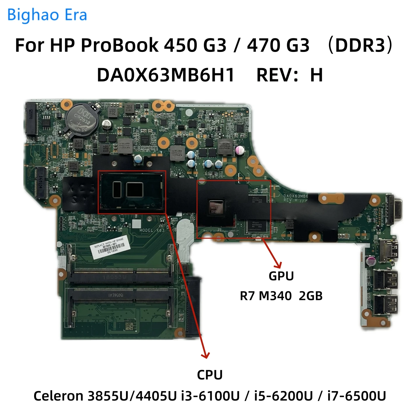 Muslimfor Hp Probook 450 G3 470 G3 Scheda Madre Del Computer Portatile Con 3855U I3-6100U I5-6200U I7-6500U Cpu R7 M340 2Gb-Gpu 827026-601