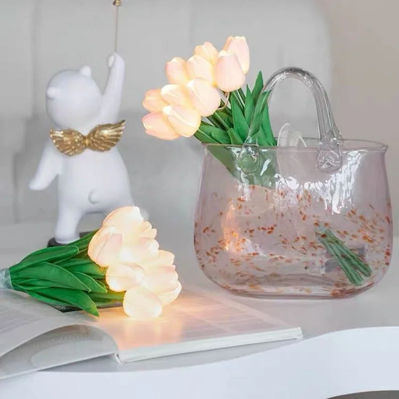 LED night light 5/10pcs LED Tulips Bouquet for Home Garden Artificial Flowers PU Tulip Fake Flower Decoration Wedding Birthday Gift