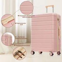 Ensemble de valises, tailles M-L-XL, valises rigides en ABS, ensembles de valises durables, valises avec roulettes pivotantes et serrure, avec sac de toilette, rose 3