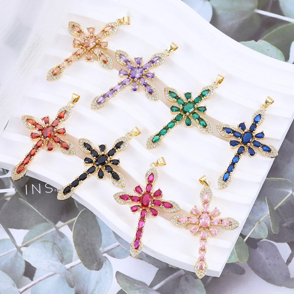 Juya handgemachte 18K echt vergoldete Cz-Perlen gepflastert religiöses katholisches christliches Kreuz Charms für DIY Talisman Schmuckherstellung – Detail 10