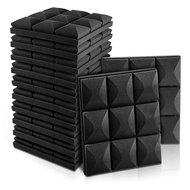 

12 PCS Acoustic Foam Panels, Soundproofing Insulation Foam, 30X30cm, Black Polyurethane No Adhesive