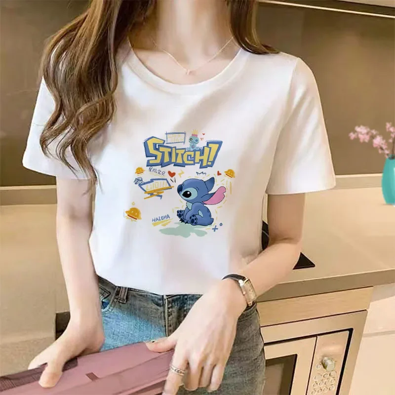 Disney Cartoon T-shirt Mickey Mouse Tops Donald Kawaii Clothes for Women Cotton Printed Clothing Summer Goofy Cute T Shirt Lady