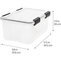6 Pack, BPA-Free Plastic Gasket Box with Tight Latch and Seal, Stackable Nestable Tote Tub - Clear/Black 2