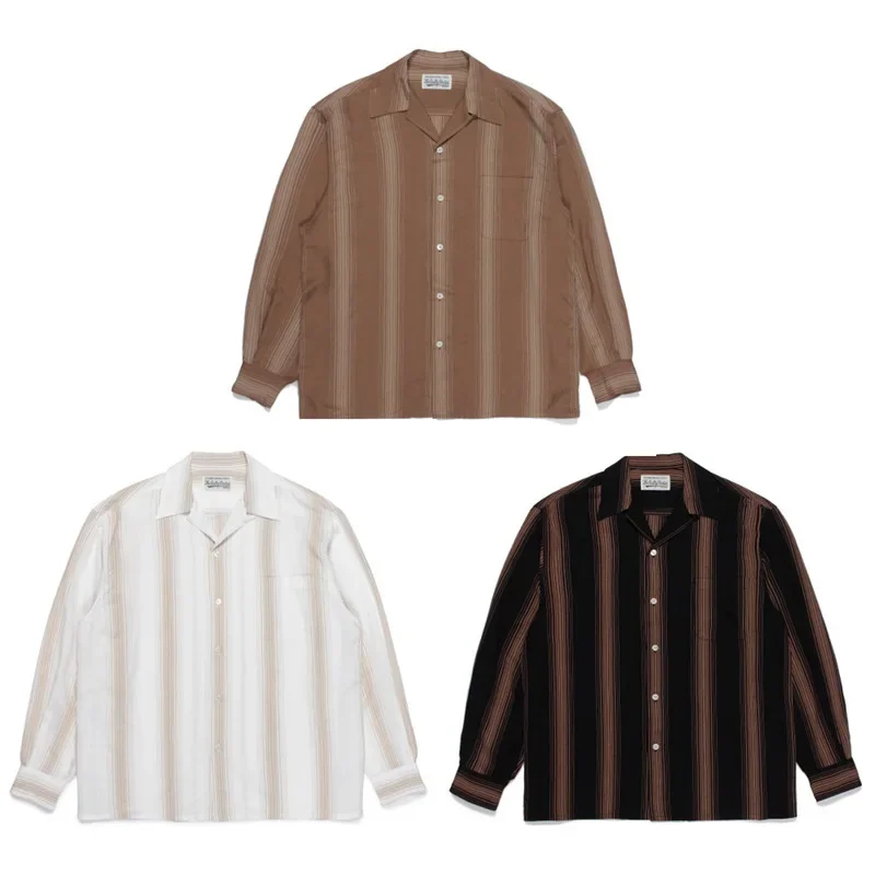 

Spring WACKO MARIA Oversized Stripe Long Sleeve Men Woman Black Khaki White Single Breasted All-match Lapel Shirt