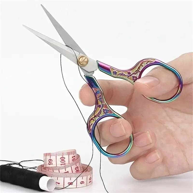 Kawaii Titanium Color Scissors Vintage Stainless Carved Cutting and Sewing Thread Scissors Sewing Tools Cute Stationery sewing scissors