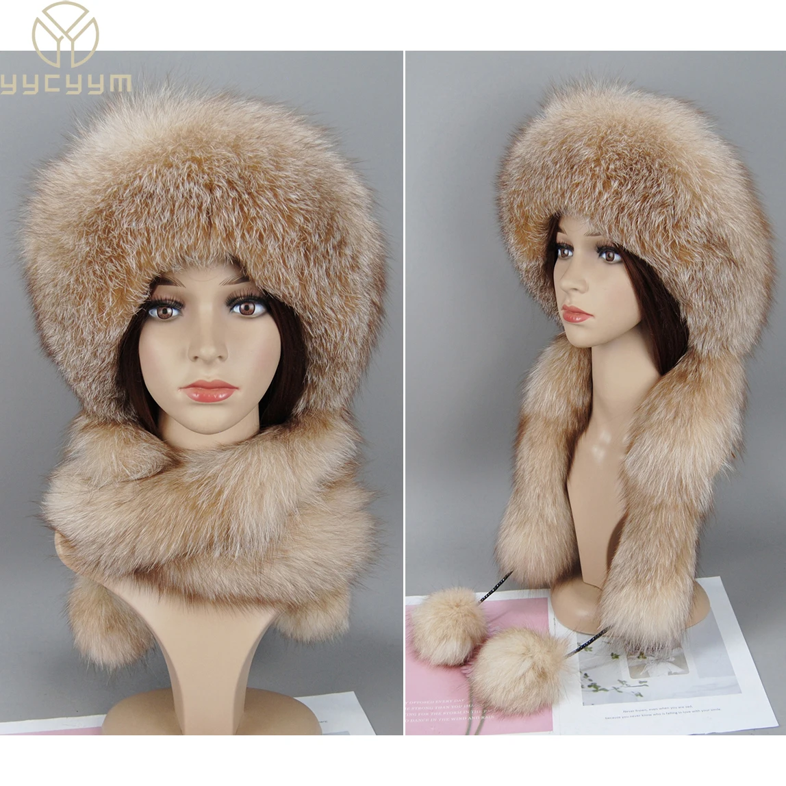 ensemble-de-chapeaux-et-echarpes-en-fourrure-de-renard-pour-femme-couvre-chef-de-bombardier-russe-trappeur-pelucheux-rond-et-chaud-pour-l'hiver