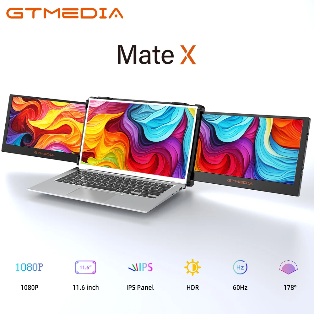 

Портативный монитор Gtmedia Mate X, Full HD IPS, поддержка ноутбука 13,1-17,3 дюймов, подключи и играй для офиса, стоковой торговли и игр