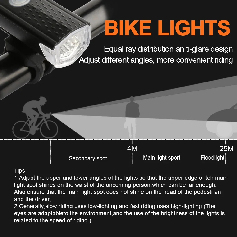 USB Rechargeable Bike Light Set Front Light With Taillight 3 Modes Easy to Install For Bicycle Accessories bicycle lights