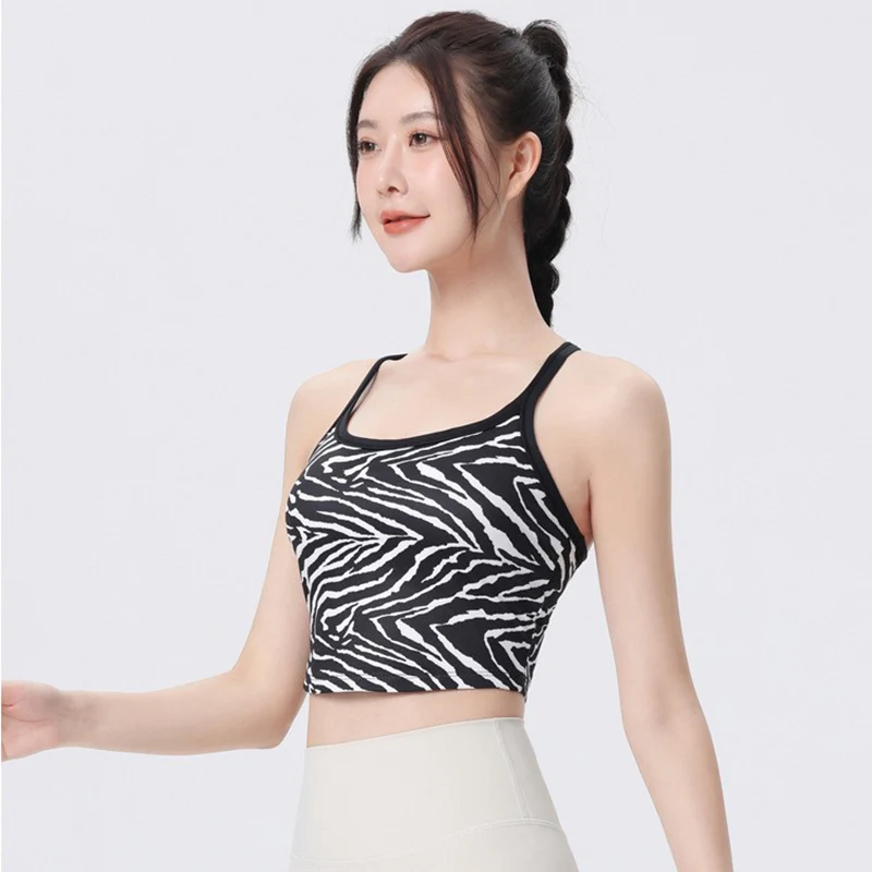 Leopard Print Yoga Bra Sports Bra Gym Running Top Women's Camisole Breathable Running Vest Gym Push Up Underwear Sport Tops