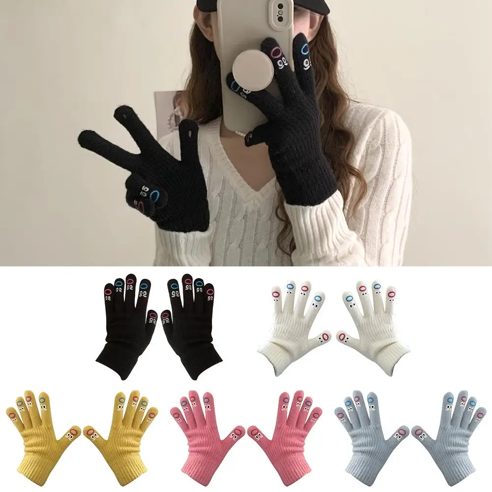 

Women's Funny Facial Expression Knitted Gloves Full Crochet Finger Mittens Driving Soft Glove Y2K Cartoon Gloves Expression B0Q0