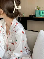 2023 Spring Autumn New Ice Silk 2 Pieces Pajamas for Women Fashion Cardigan Women's Pajamas Sweet Printing Loungewear Women Set - Image 2