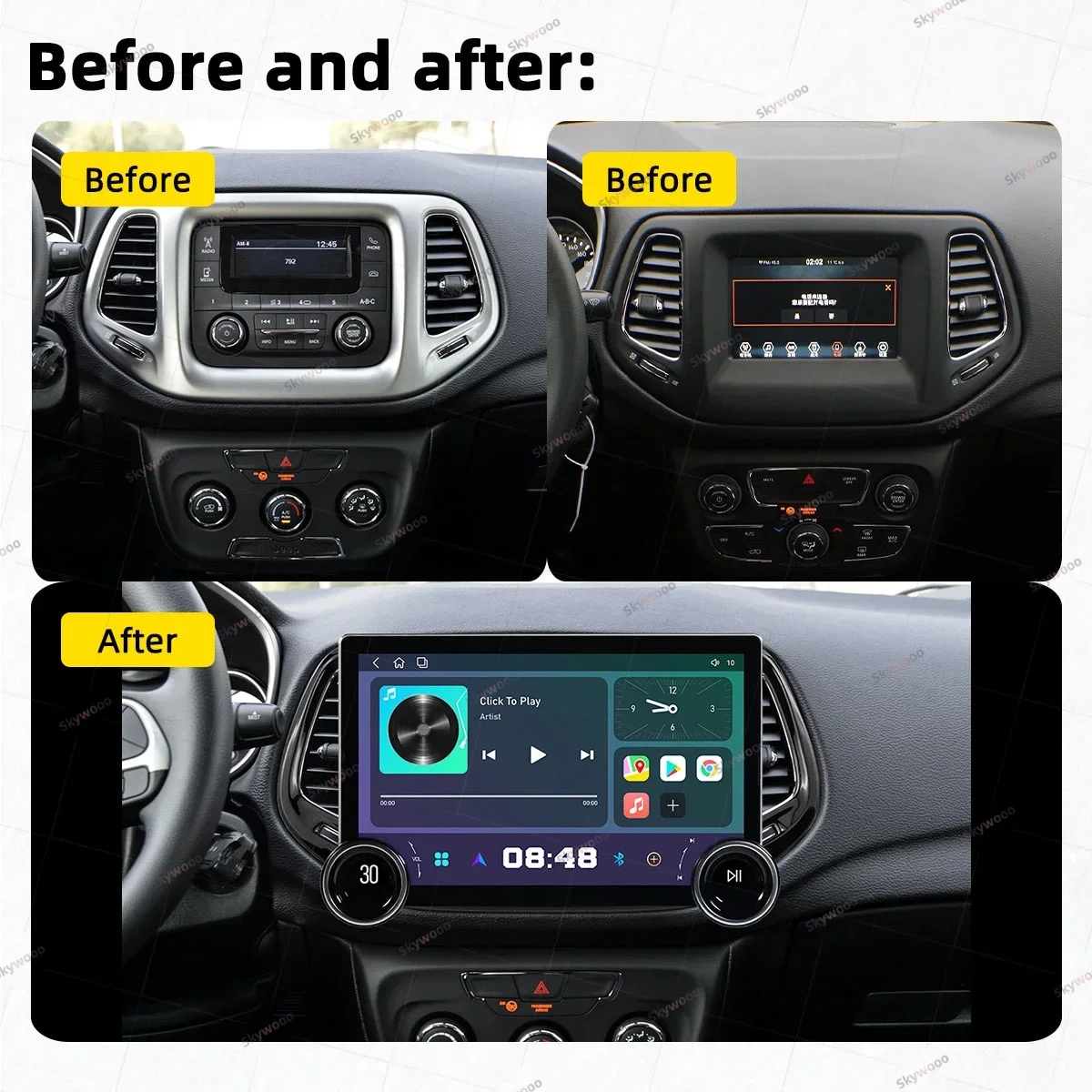 JEEP 나침반 2017 2020 네비게이션용 안드로이드 스테레오, 2 Din 자동차 라디오 멀티미디어 플레이어, 오토라디오 오디오, 자동 헤드 유닛, 와이파이, 11.8 인치