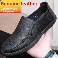 Spring Soft Bottom Dad Shoes Casual Slip-On Men's Leather Shoes Breathable Comfortable Adult Footwear for Middle-Aged And Elderl