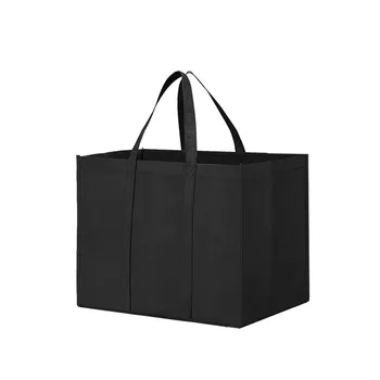 Non-Woven Black And  Gray Simple Foldable Portable Eco-Friendly Large Capacity Reusable Grocery Duty Shopping Bags Totes Handbag 5