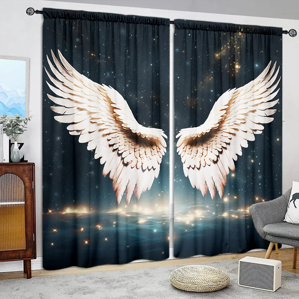 Description Picture 2 of item2pcs Angel Wings Printed Curtain for Home Decor - Rod Pocket Window Treatment for Bedroom, Office, Kitchen,Living Room,and Study