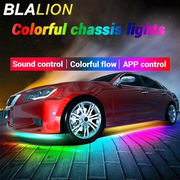 BLALION 자동차 유연한 언더글로우 스트립 조명, LED 언더바디 앱 원격 사운드 제어, RGB 네온 조명, 분위기 램프, 자동 장식