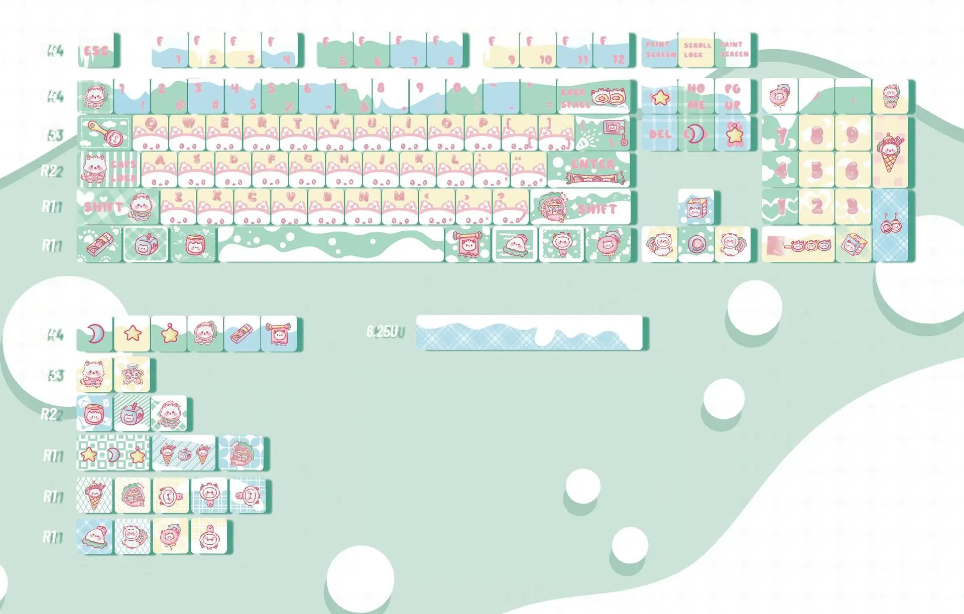 Kawaii Mao Profile Strawberry Cat Theme Keycaps (126 keys)