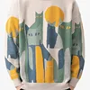 New Men's Autumn Knitted Sweater Korean Style O Neck Cats Graphic Pullover Winter High Quality Warm Tops Black Sweaters 2024 3