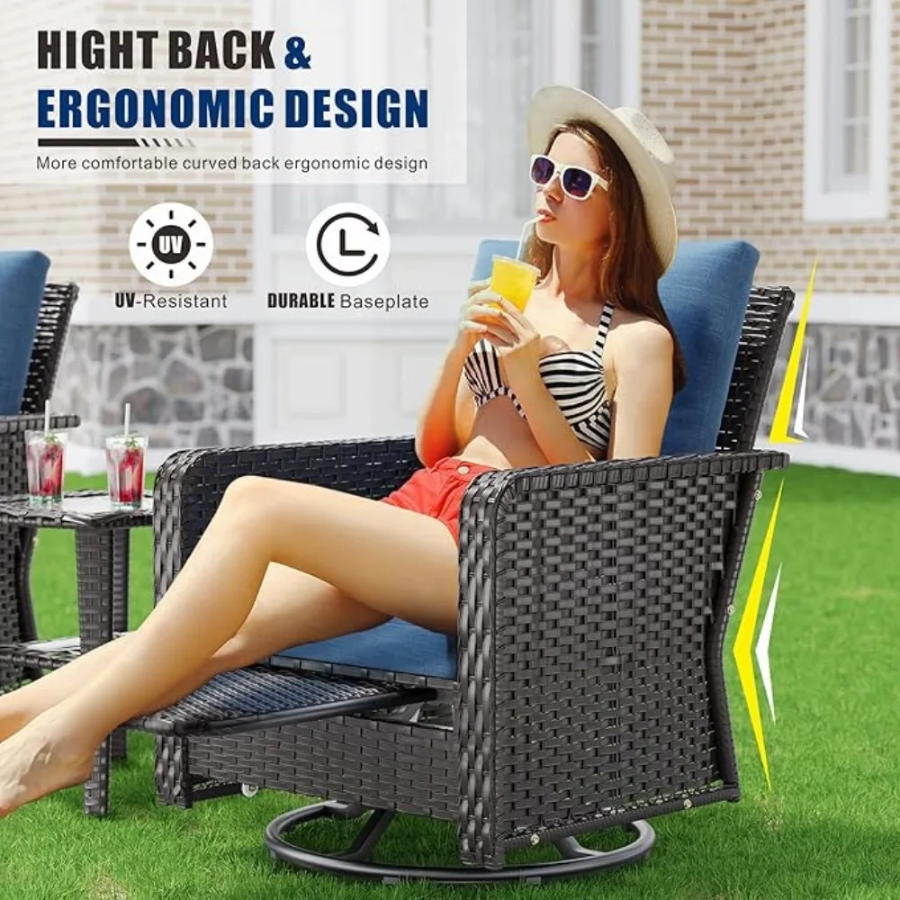 Foldable 3-Piece Patio Bistro Set with Folding Rattan Chairs and Round Table - Small Outdoor Furniture for Balcony, Garden, 2