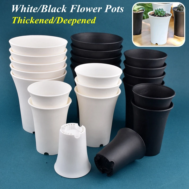 2-10Pcs Round Thickened Flowerpot Hydroponic Flower Pot Flower Pot Plant Pot Deepened Succulent Flower Nursery Pot White/Black Plant Vientiane Basin Home Garden Decoration