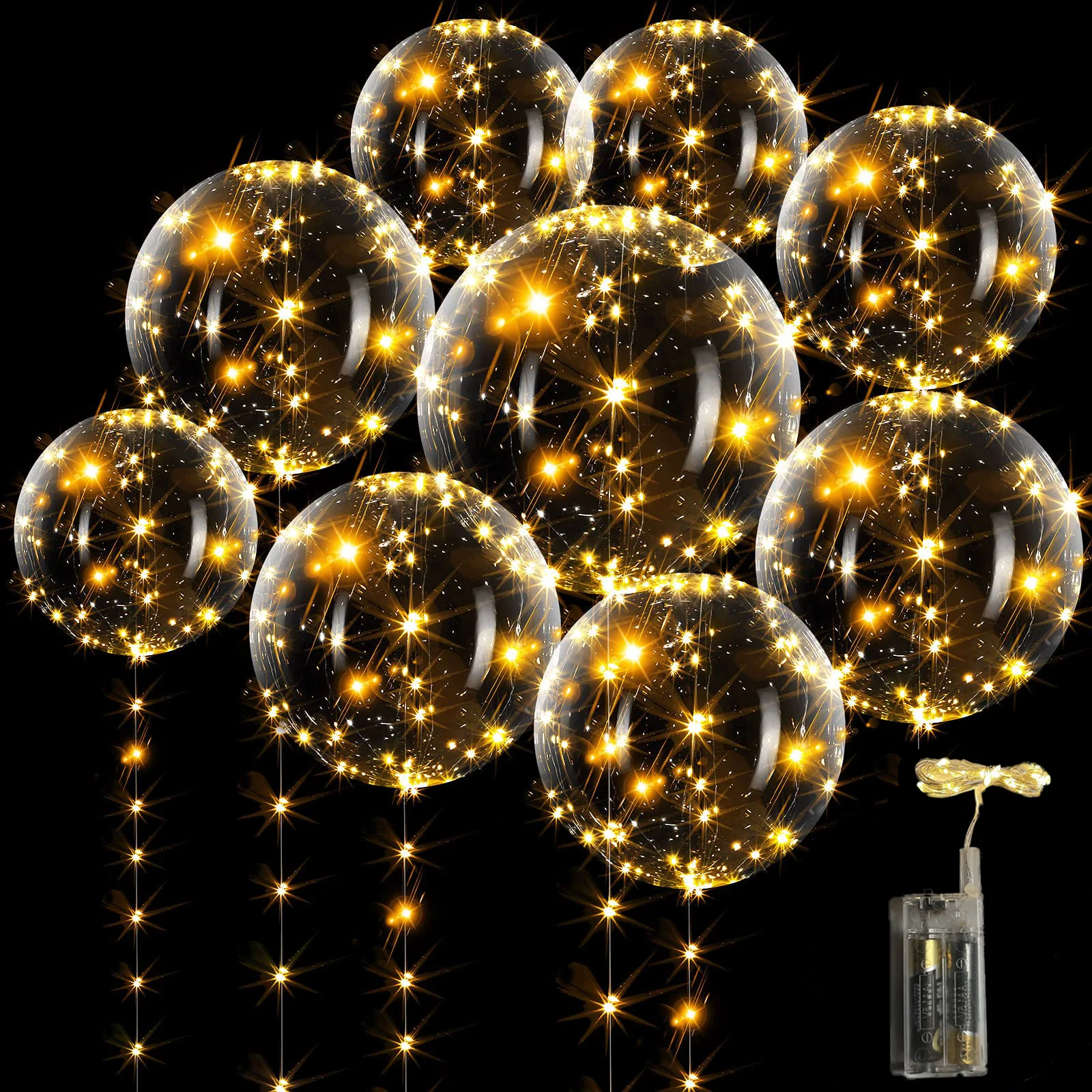 

3 set LED Bobo Balloons 20 Inch with 3 Meters String Lights Clear Helium Bubble Bobo Glow Balloons for New Year Even Party Decor