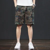 Beach pants men's summer thin ethnic style printed capris, trendy loose, elastic, breathable BOY's shorts 1