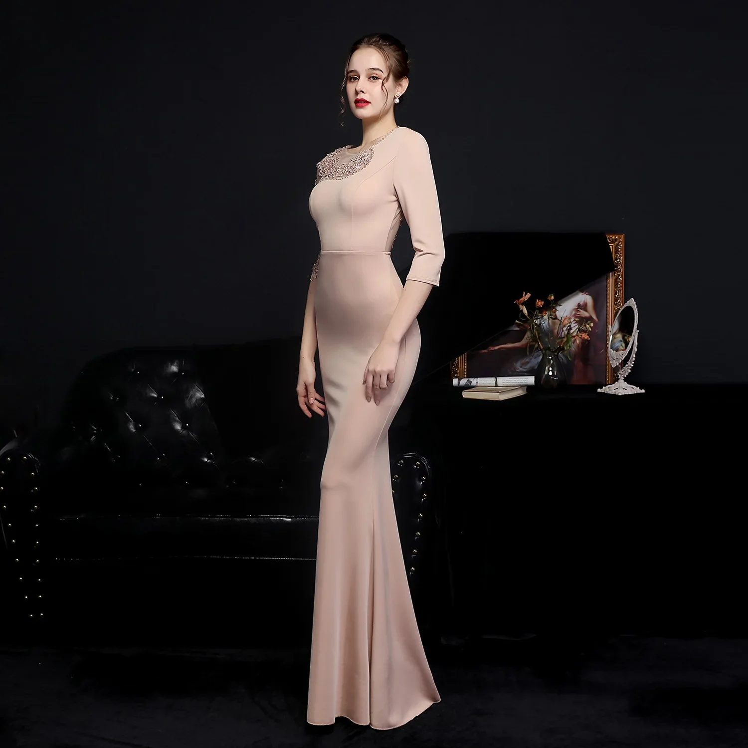 Women's Elegant Curve Formal Long Dresses with Sleeves, Satin Lace,  Bridesmaid Party, Prom, Wedding Guest, Evening, Luxury - AliExpress  200000345