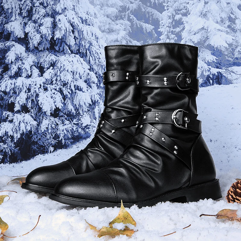 Winter Men's Motorcycle Boots Warm Fur Plush Chelsea Boots Good