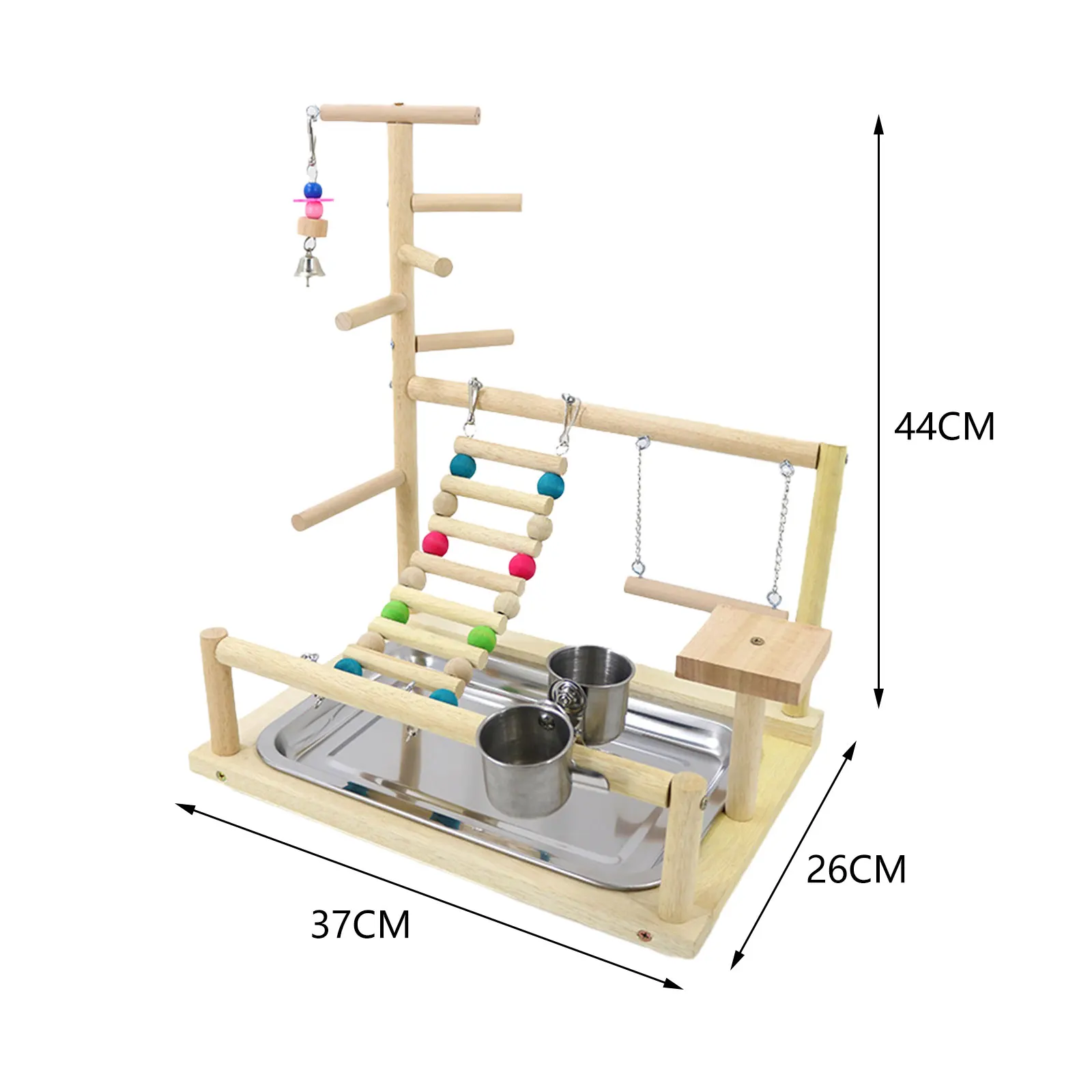 Bird Cage Perches Wooden Bird Playground Parrot Playstand Gym Playground Ladder with Metal Feeder Plate Toy for Budgie Parakeets Cockatoos