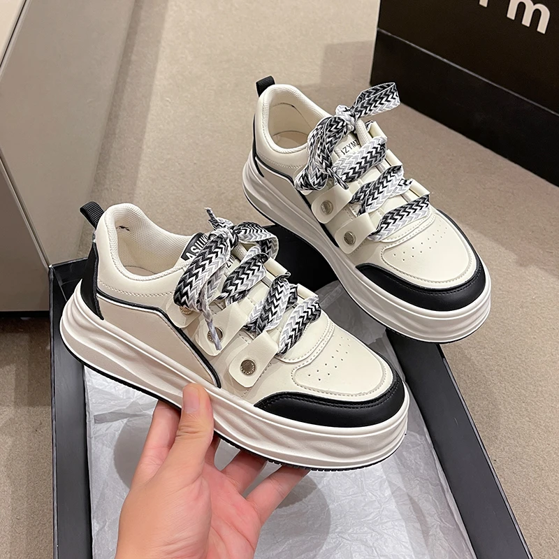 

Женская повседневная обувь, новинка весны и осени, спортивная обувь на шнуровке с вулканизированной подошвой, модная женская обувь на платформе