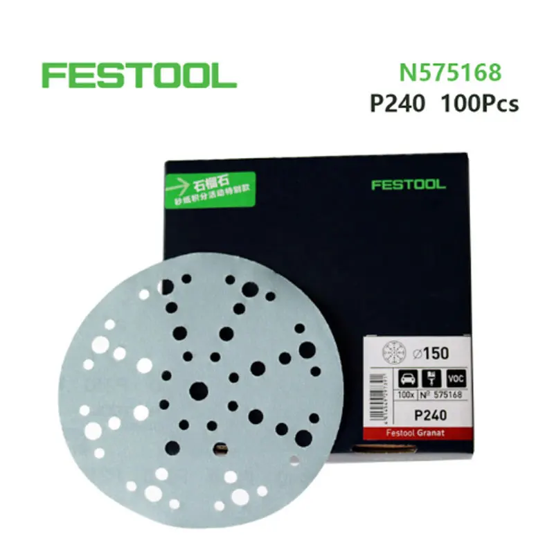 10PCS 원래 독일 FESTOOL 라이트 블루 가닛 건식 사포 6 48 홀 원형 연마 자동차 목수