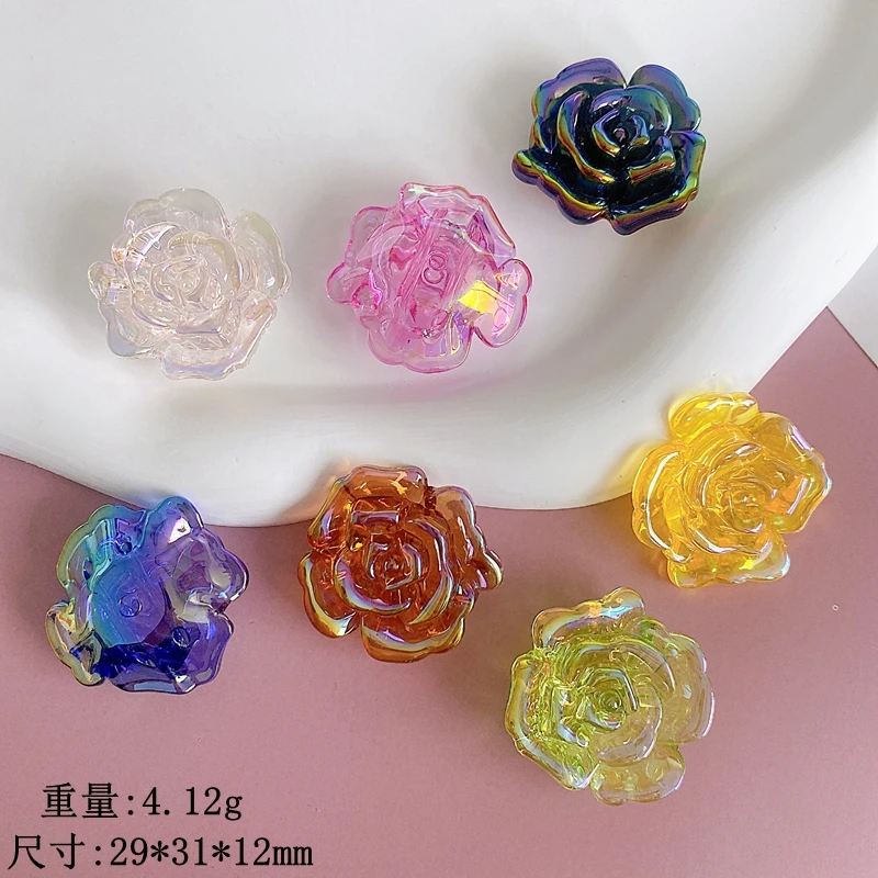 

Simulated color plated camellia double straight hole transparent color rose bead scattered patch diy handmade accessories