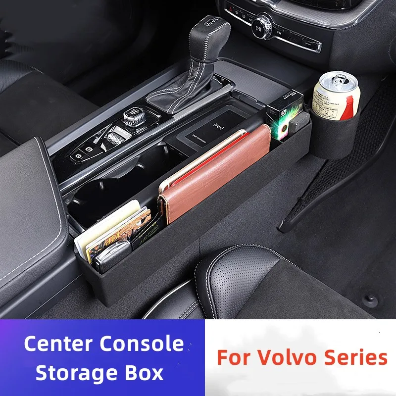 

For Volvo XC60 S90 XC90 V90 S60 Center Console Organizer ABS Flocking Co-pilot Storage Box Cup Holder