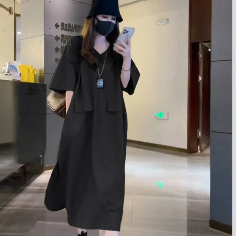 Sense of Advanced Dresses Plus-size Women Dress Relaxed Temperament Big Skinny Dress with Belly Cover Maternity Dress Nightgownn