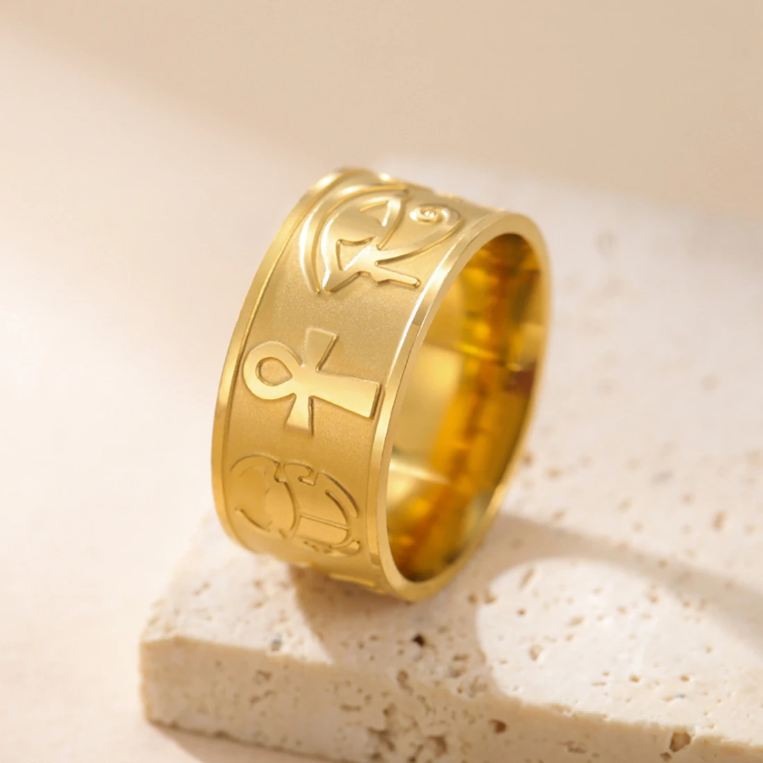 EUEAVAN Mysterious Ancient Egyptian Symbol Ring Stainless Steel Ankh Cross Eye of Horus Sphinx Rings Vintage Amulet Jewelry Gift - Image 4