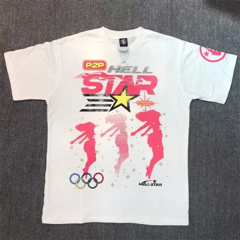 

Hellstar Extra Large T-Shirt 100% Cotton Red Print High Street 1:1 Men's And Women's Sports Short Sleeves