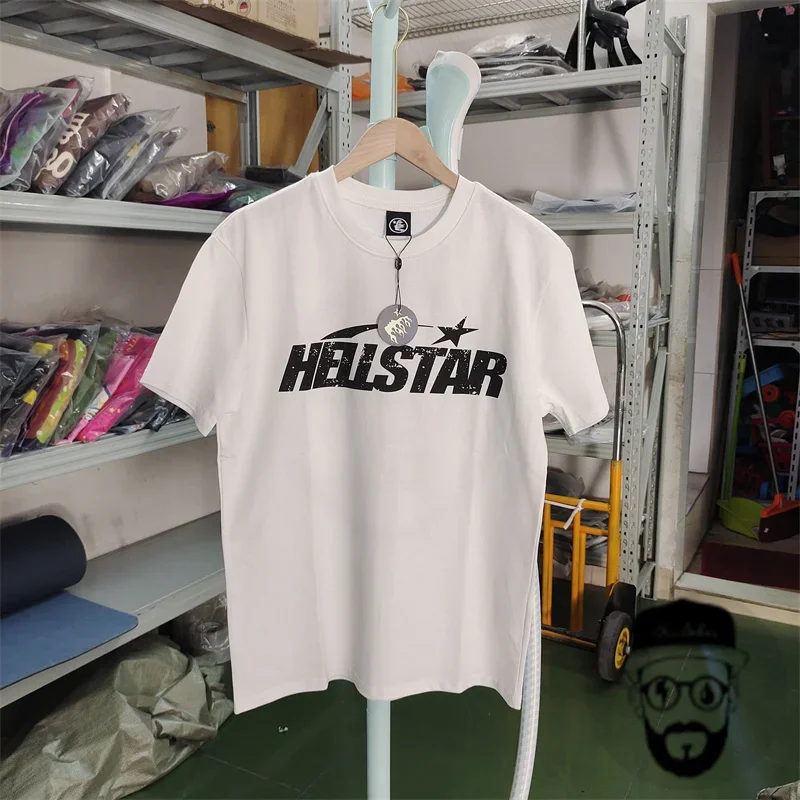 

Free shipping pure cotton hellstar T-shirt with letter printing for men and women's street clothing harajuku