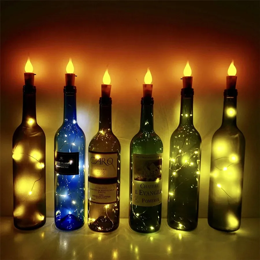 

10Pack 20 LED Wine Bottle Cork Light With Candle Flame Starry Fairy Light Wine Bottle Lights for Xmas Halloween Wedding Decor