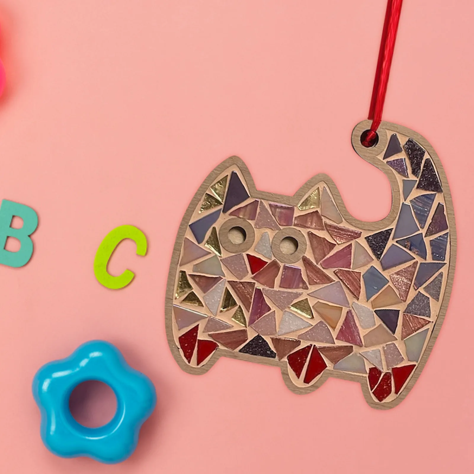

Pink Cat Puzzle Acrylic Glass Pattern Car Mirror Rearview Pendant Interior Decor Pendants Ornament Hanging Accessories DIY Craft