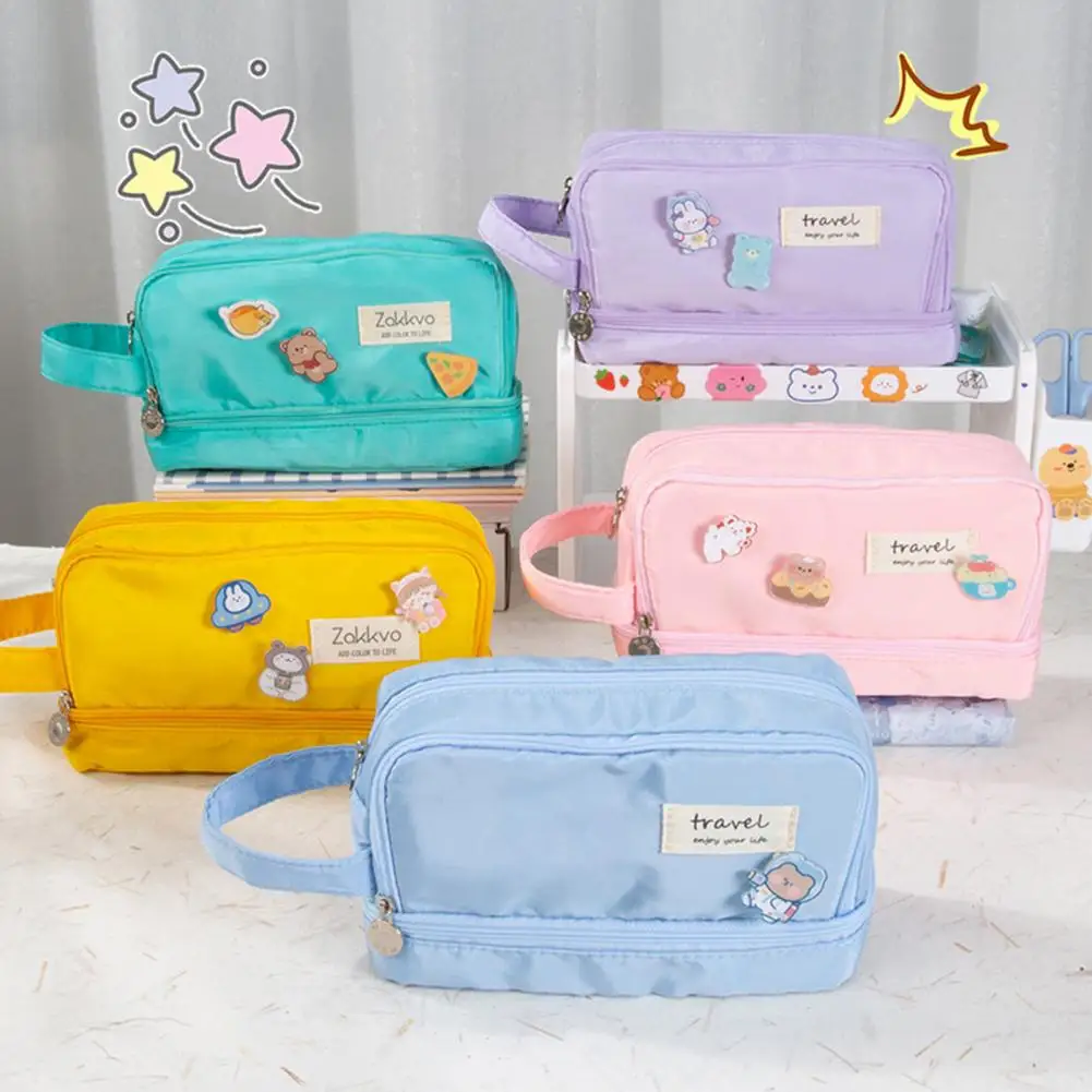 

Pencil Case Double Layers Large Capacity Classification Storage Pencilcase Waterproof Canvas School Makeup Bag Pencil Pouch Pen