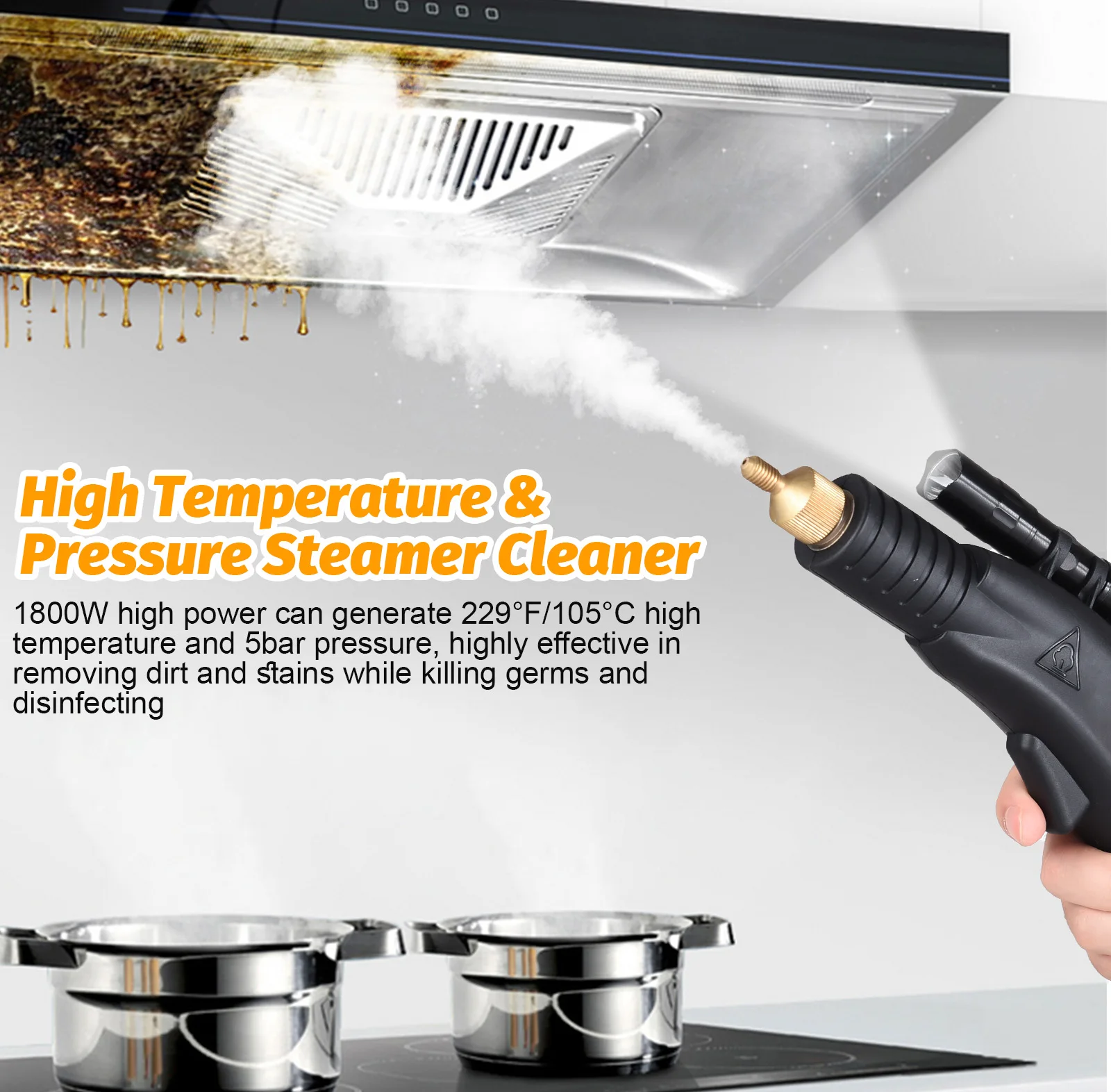 1800W Handheld Steam Cleaner for Home 4L 5 Bar Cleaning Machine High Pressure Steamer with Voice Prompt Air Conditioner Washer 5