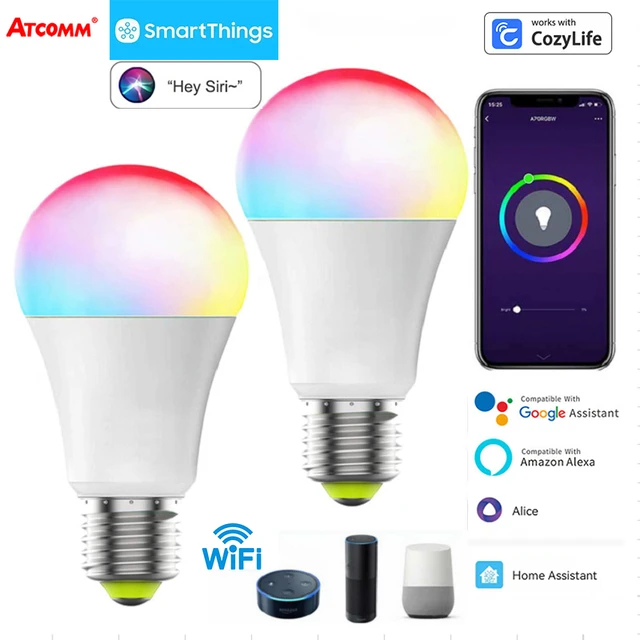 Lámpara de luz LED RGB para el hogar, Bombilla inteligente con WiFi de 9W,  E27, Control Siri, función de temporizador regulable, 110V, 220V, funciona  con Alexa y Google Home - AliExpress