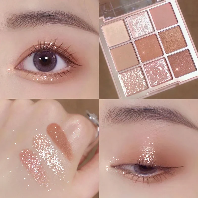 9-Color Eye Shadow Palette Glitter Pearly Nude Long Lasting Korean Makeup